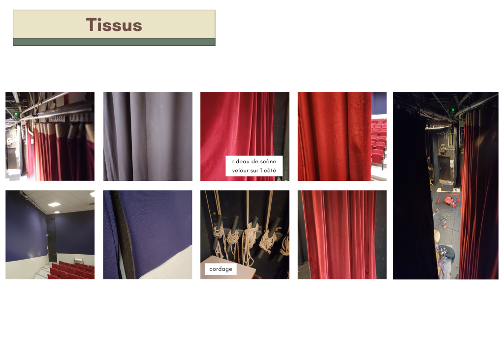 Tissus et mercerie issus d'une salle de spectacle